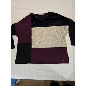 Calvin Klein Color Block Velvet‎ Top Long Sleeve Pullover Blouse XL